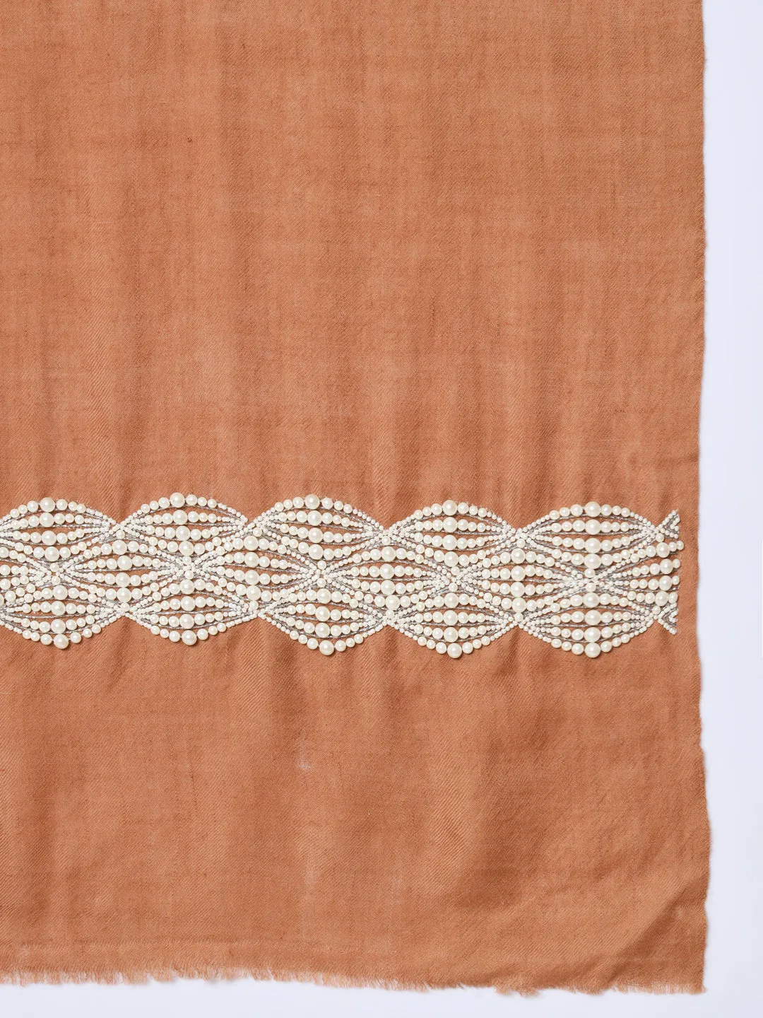 Brown shawl made of pure pashmina and embellished with pearls