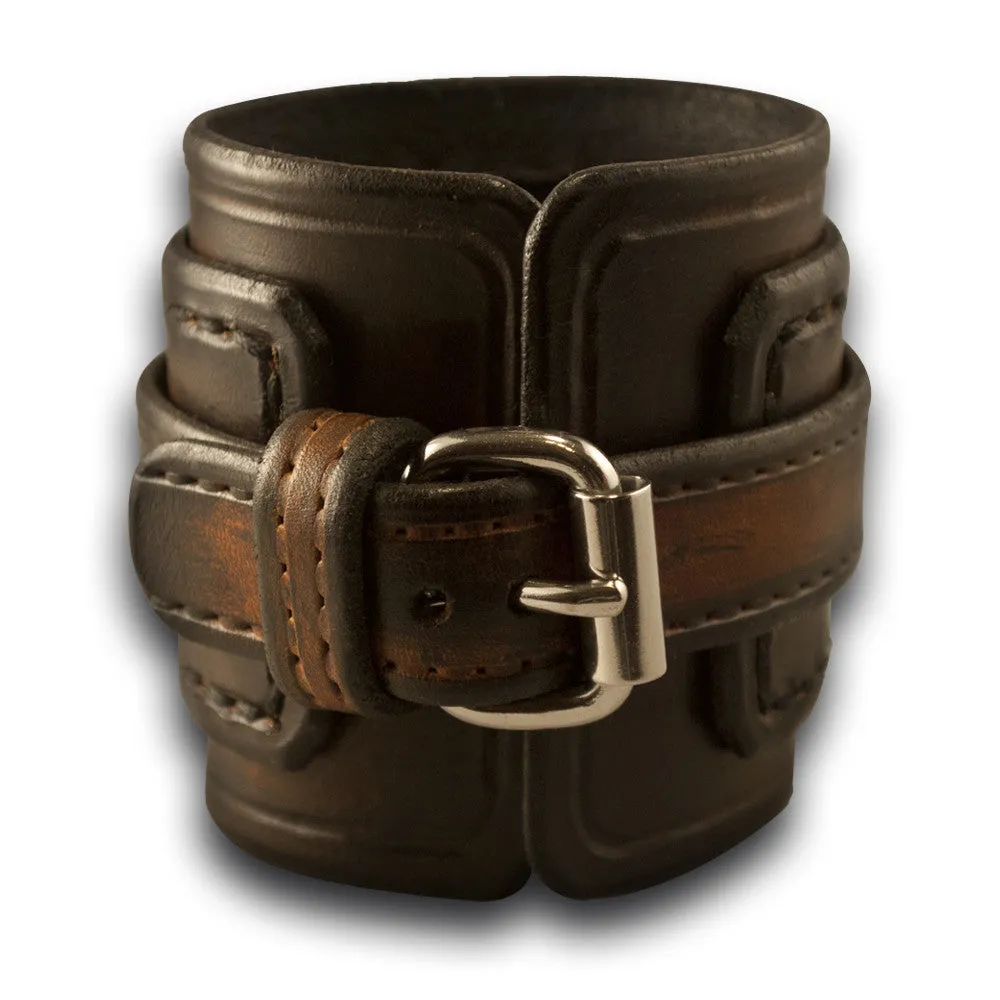 Brown Stressed Wide Layered Leather Cuff Watch