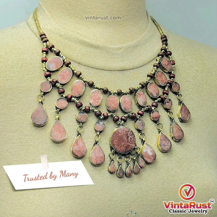 Brown Tribal Beaded Chain Choker Necklace
