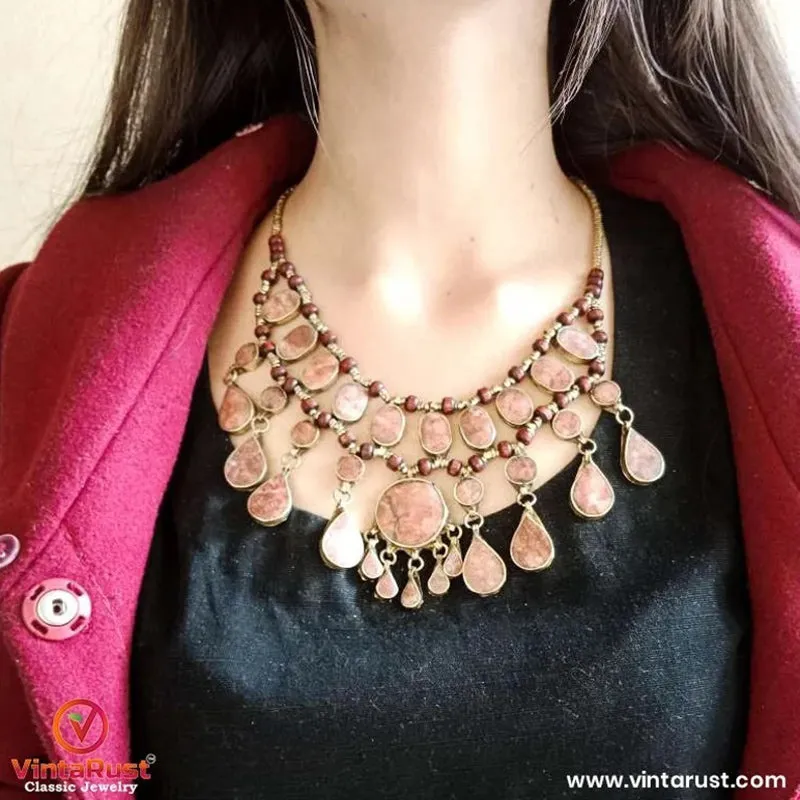 Brown Tribal Beaded Chain Choker Necklace