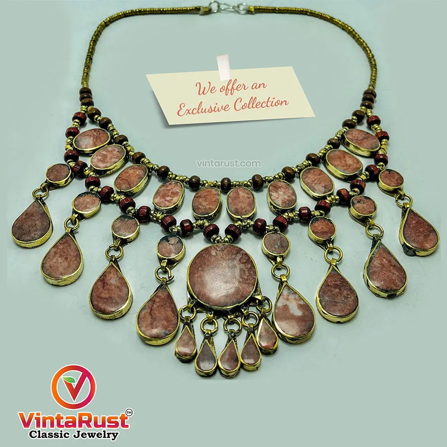 Brown Tribal Beaded Chain Choker Necklace