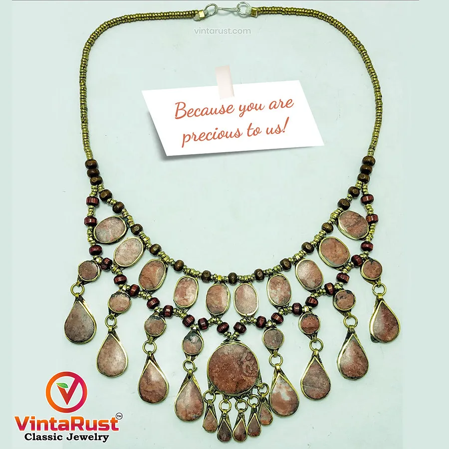 Brown Tribal Beaded Chain Choker Necklace