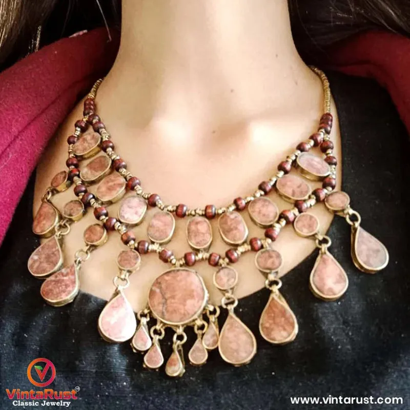 Brown Tribal Beaded Chain Choker Necklace