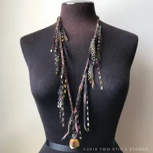 Brown Tweed Fiber Necklace w/Stones (FCN026)