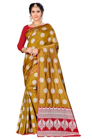 Brown Woven Design Silk Blend Saree with Blouse piece
