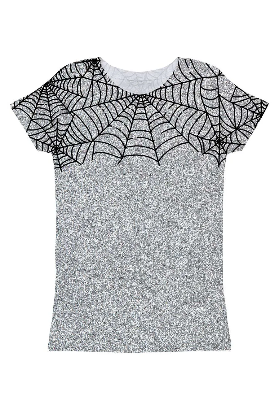 Bugs & Kisses Zoe Silver Grey Spider Web Glitter Print T-Shirt - Women