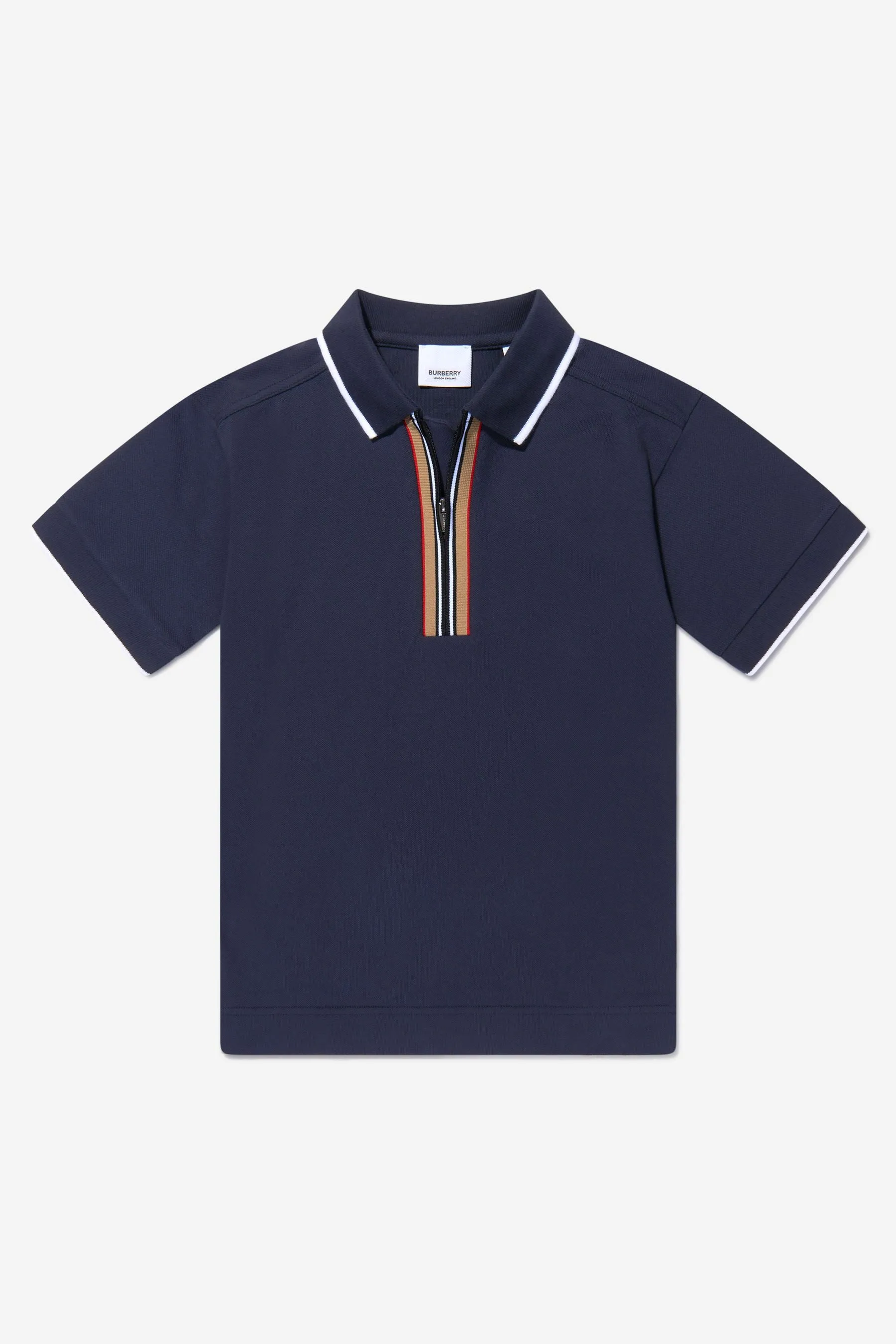 Burberry Boys Cotton Icon Stripe Front Zip Polo Shirt