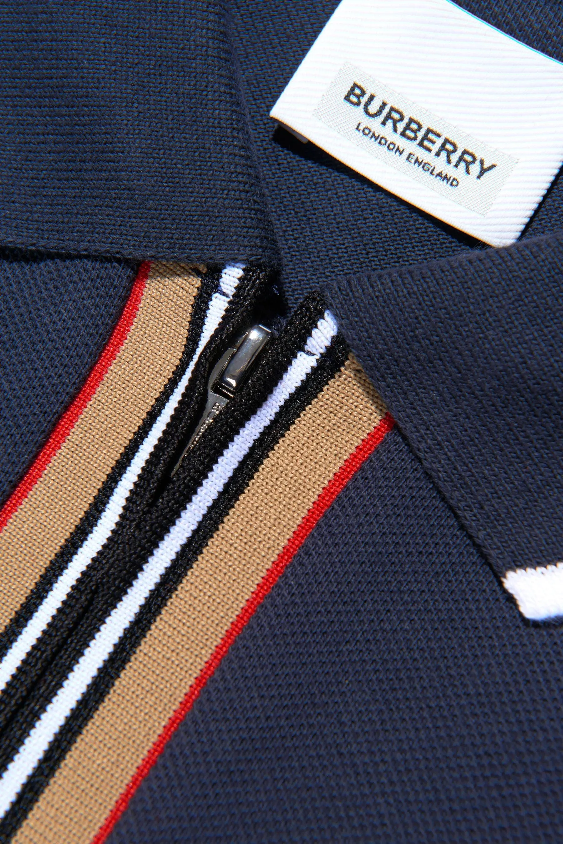 Burberry Boys Cotton Icon Stripe Front Zip Polo Shirt