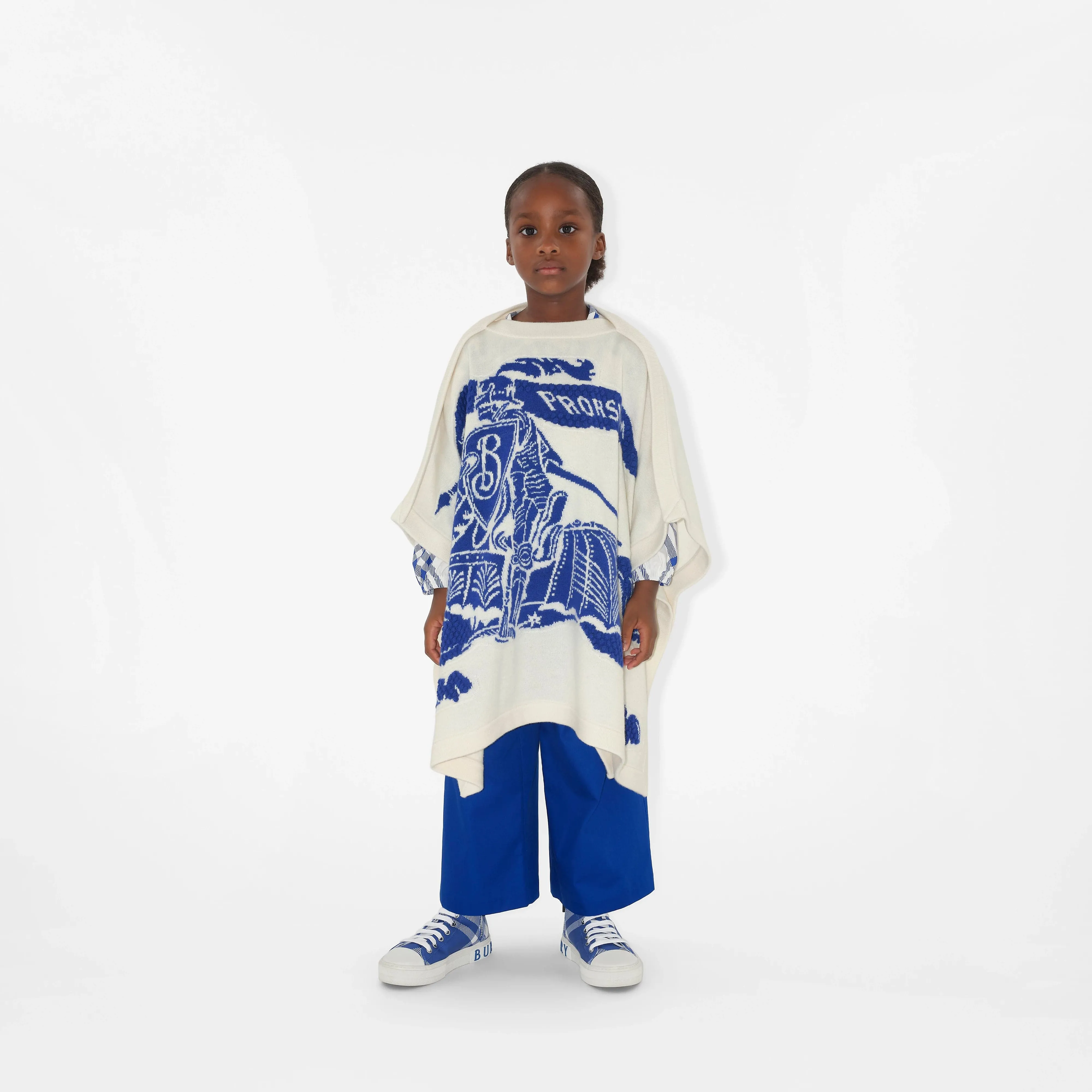 Burberry Girls Cashmere EKD Bobble Cape in White