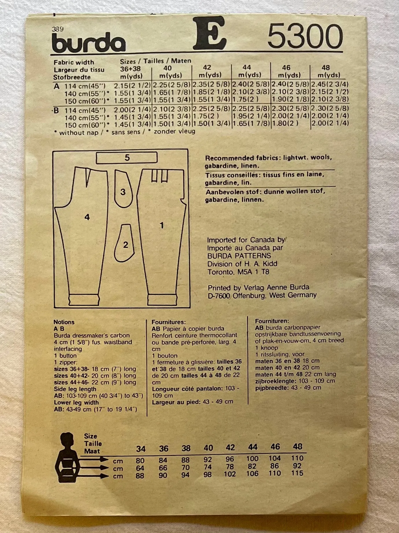 Burda 5300 CUT Men's Wear Size 48
