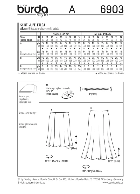 Burda 6903 Gored Midi Skirts Pattern