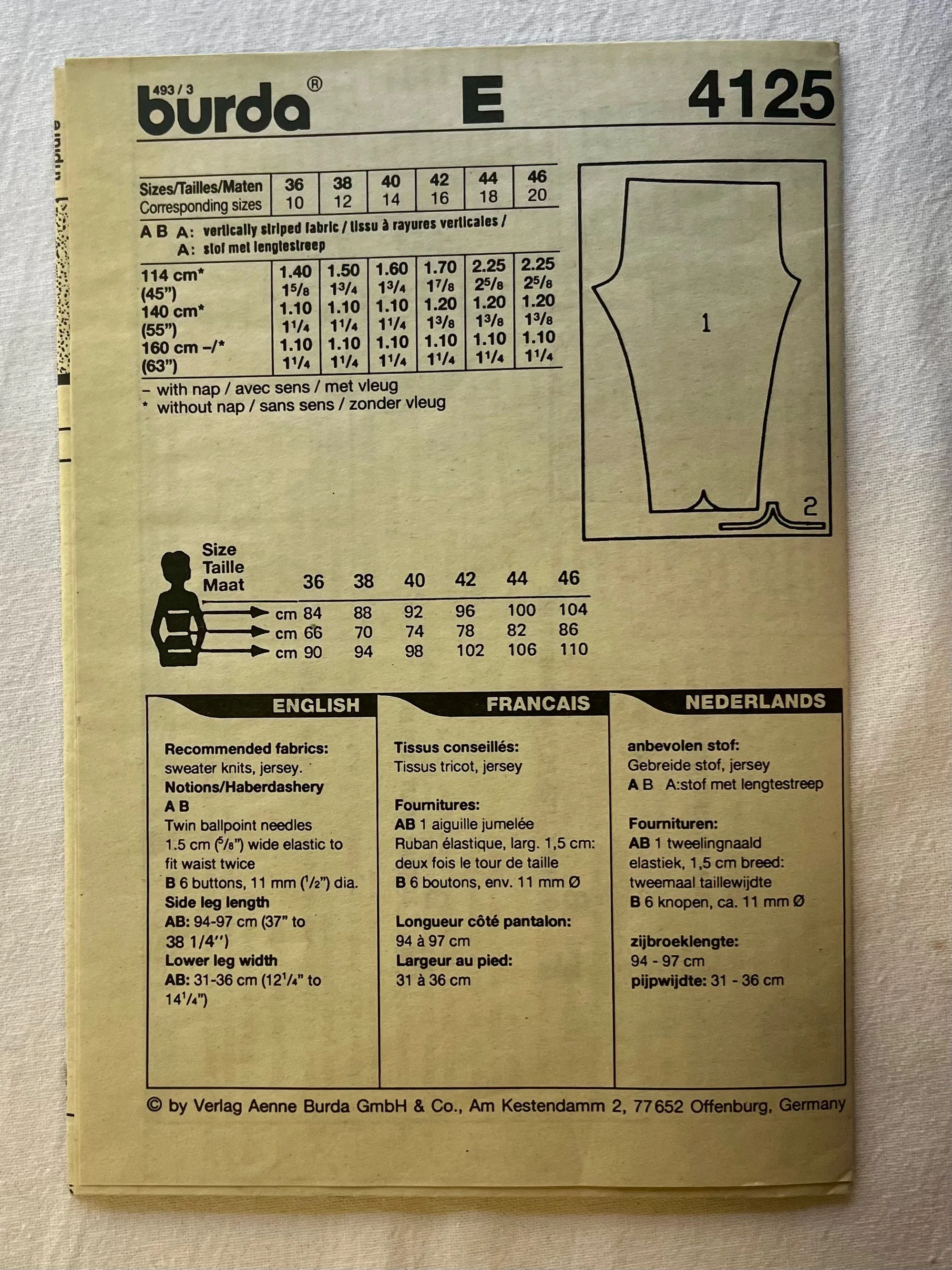 Burda Express 4125 UNCUT Adult Pants Sizes 10-20