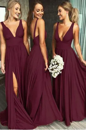 Burgundy Gold Long Spandex Sexy Bridesmaid Dress (AF0376)
