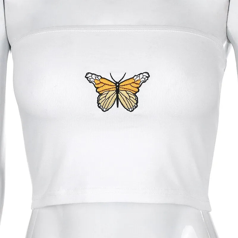 Butterfly Pattern Cute Tube Top Strapless Sexy Crop Tops Sleeveless