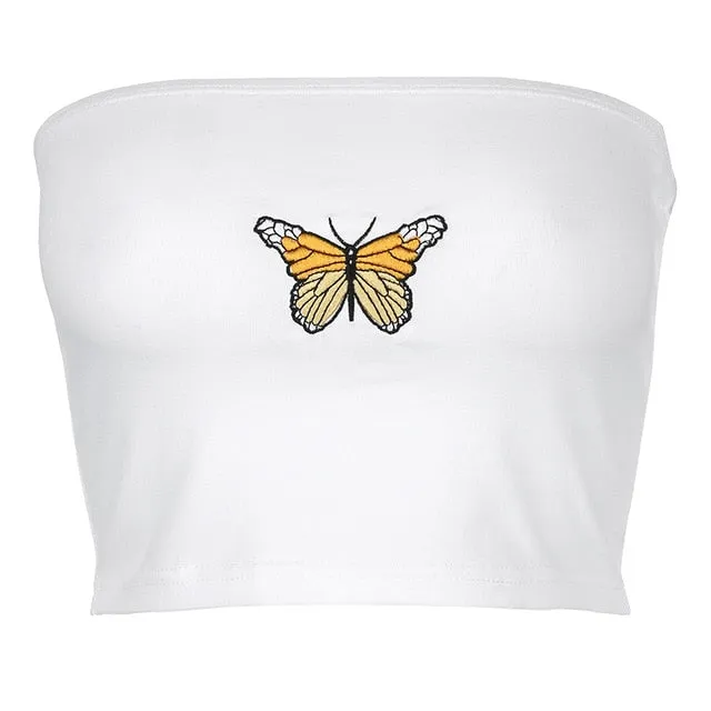 Butterfly Pattern Cute Tube Top Strapless Sexy Crop Tops Sleeveless