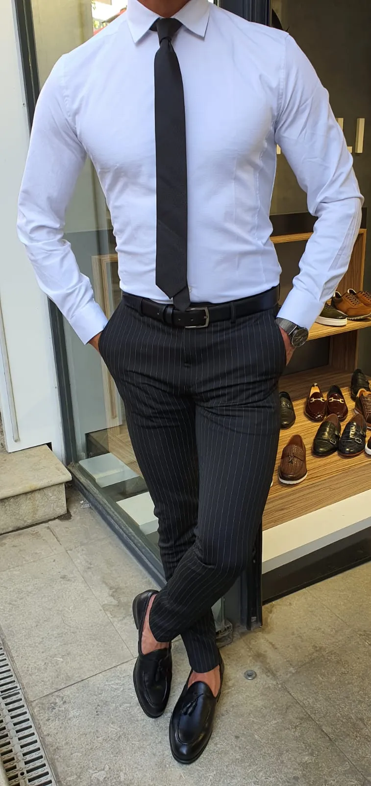 Buy White Slim Fit Patterned Cotton Shirt by GentWith with Free Shipping