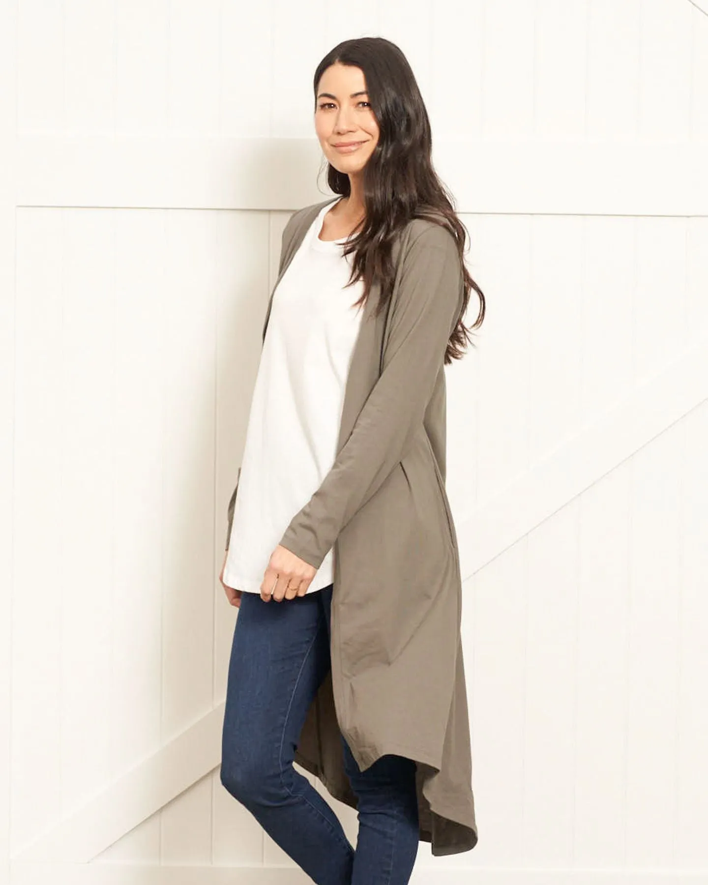 Byron Loose Long Sleeve Cotton Cardigan - Ash Green