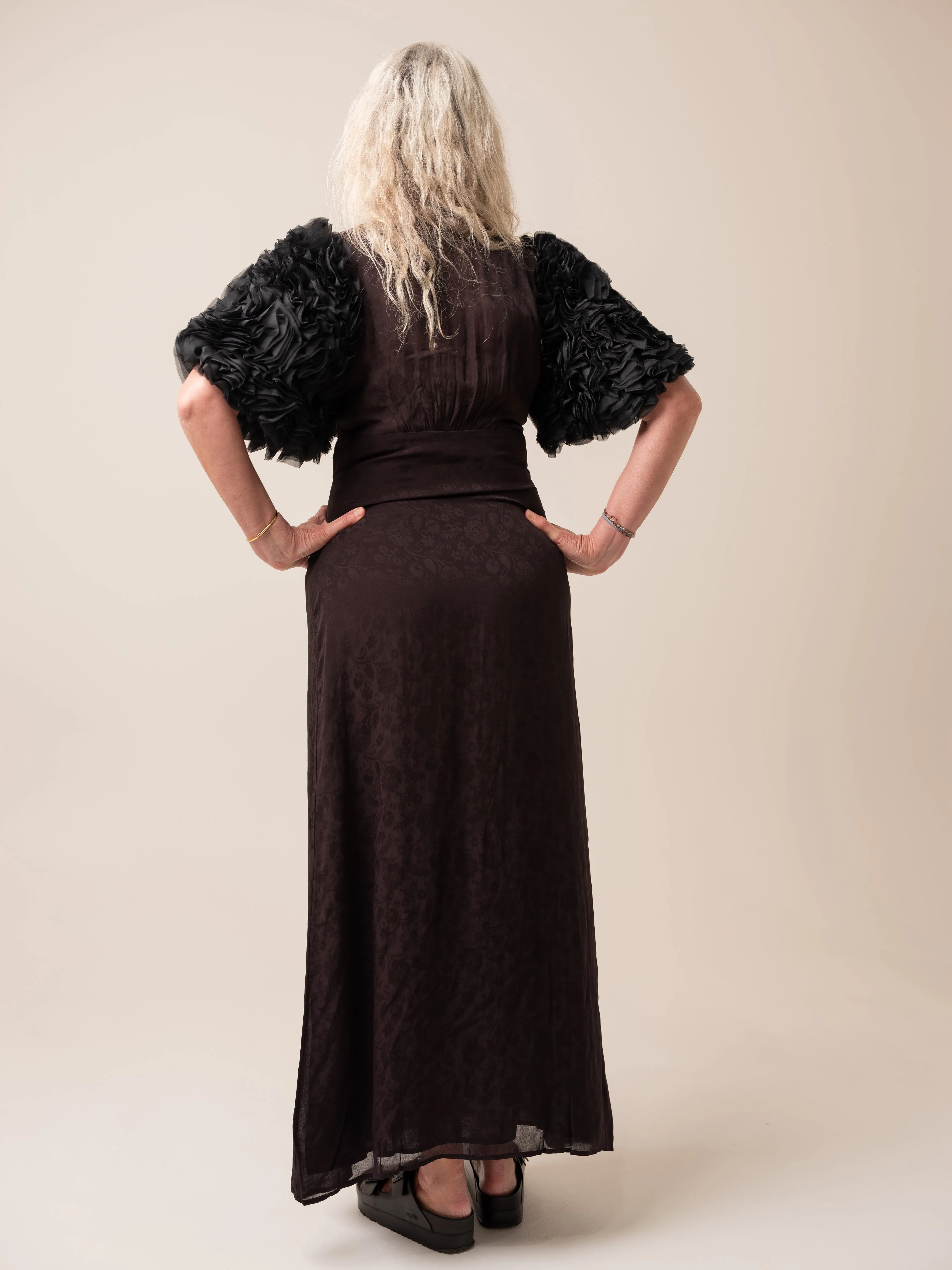 ByTimo Georgette Ruffle Gown in Black