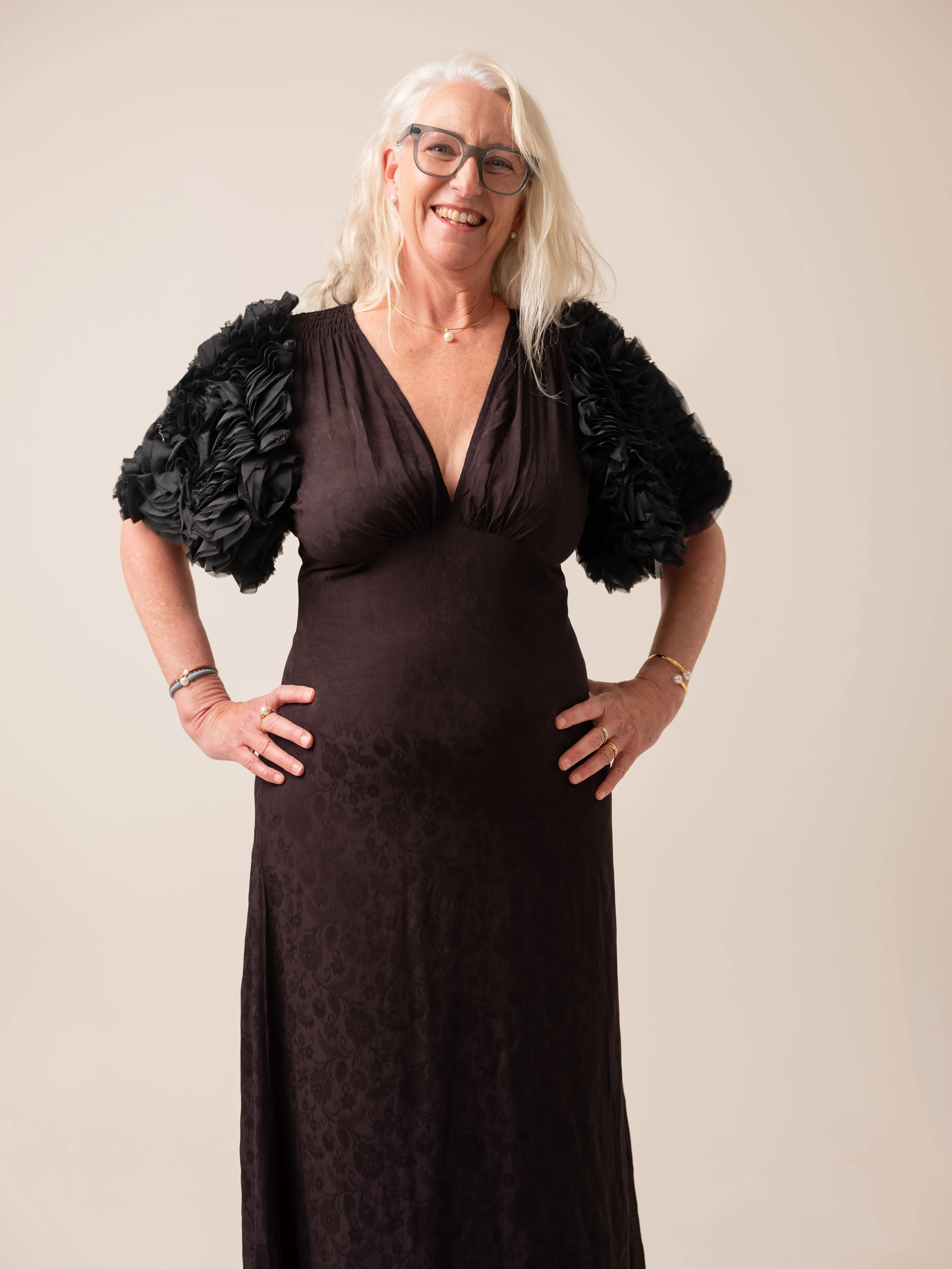 ByTimo Georgette Ruffle Gown in Black