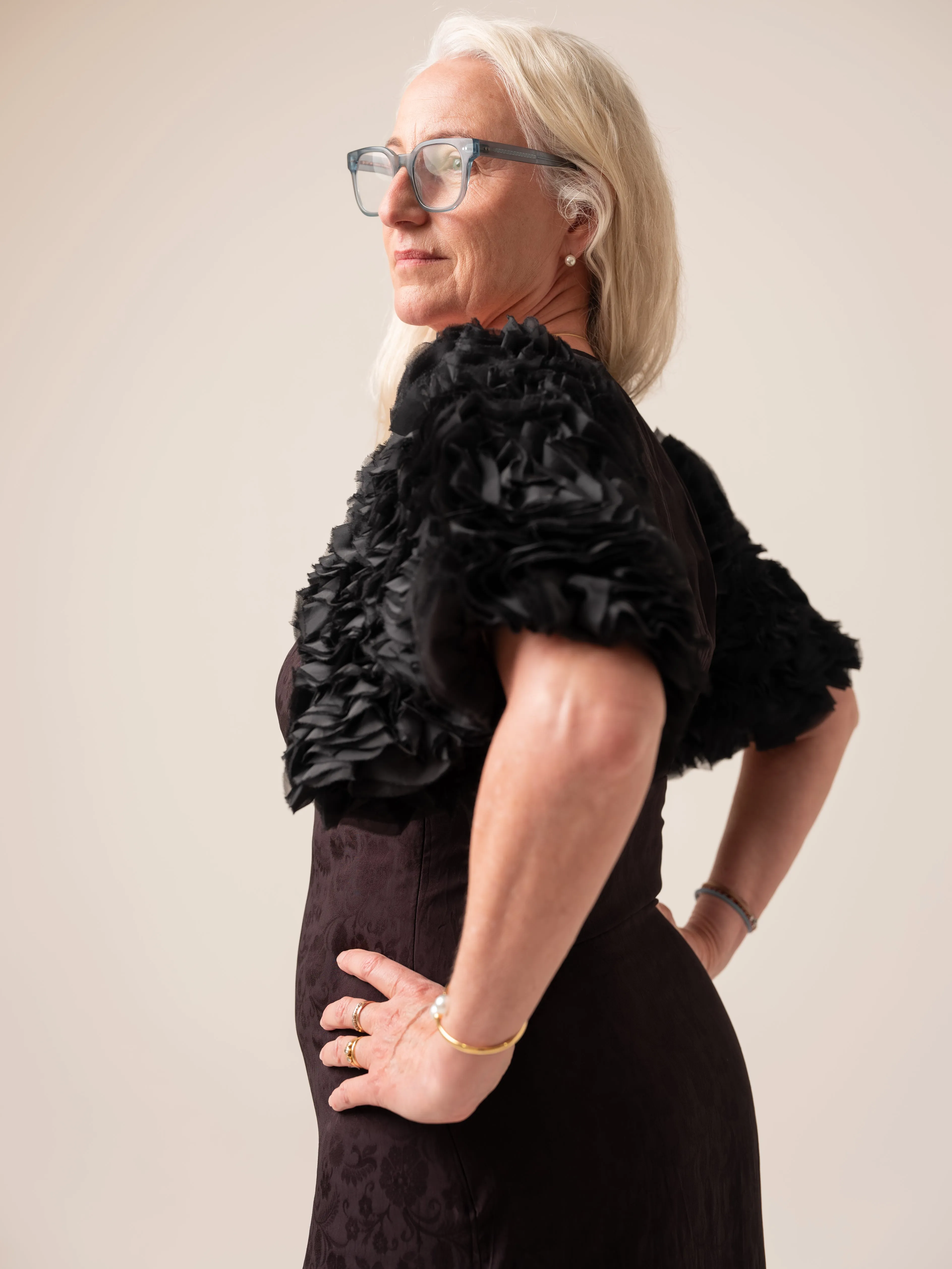 ByTimo Georgette Ruffle Gown in Black