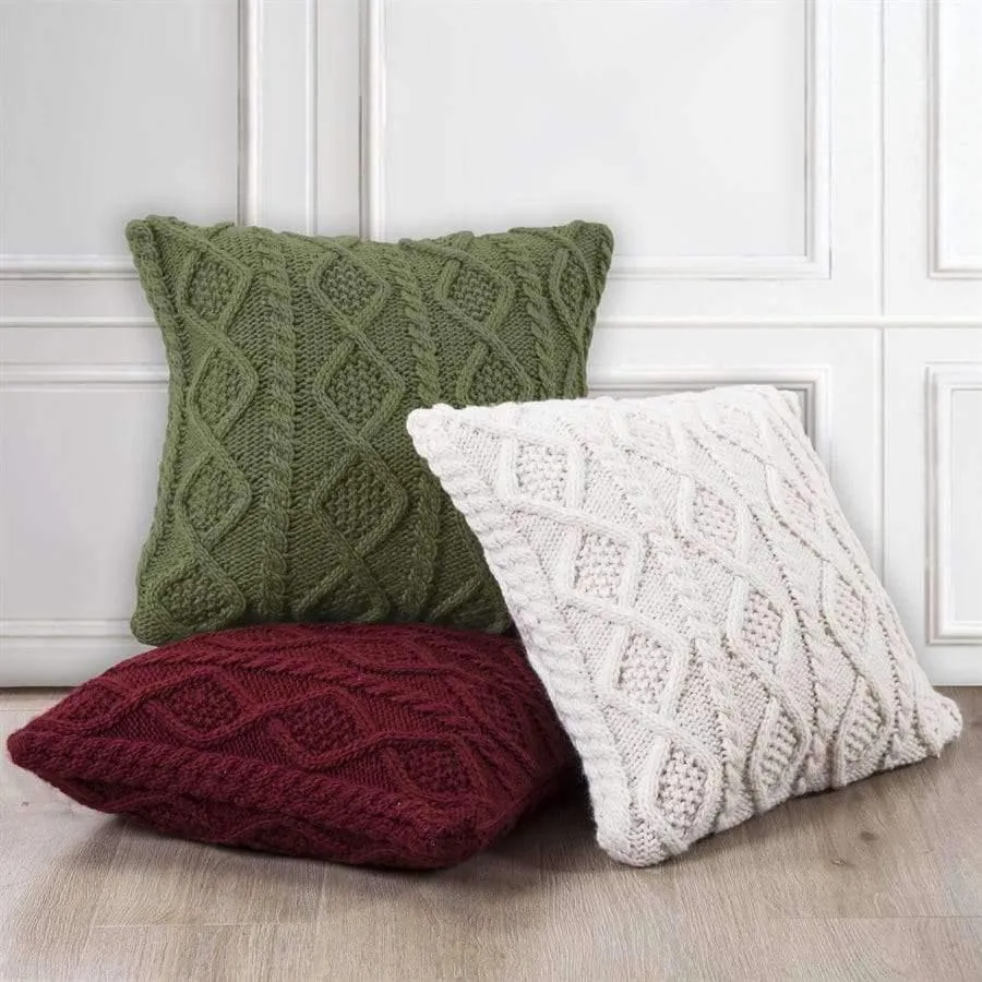 Cable Knit Throw Pillow in Cream