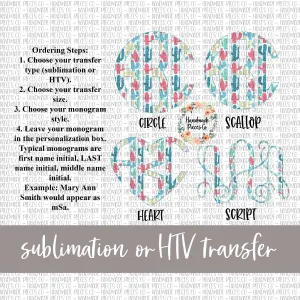 Cactus, Boho Monogram - Sublimation or HTV Transfer
