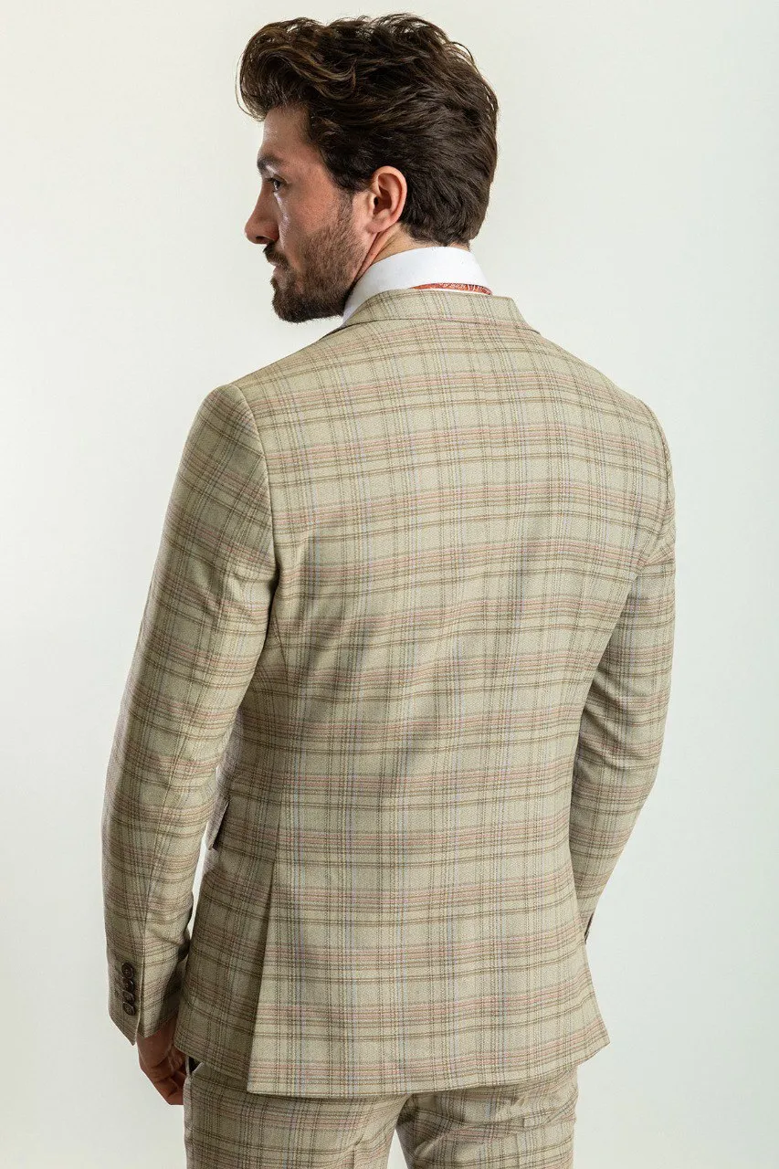 Camel Orange Slim Fit Notch Lapel 3 Piece Plaid Suit | GentWith