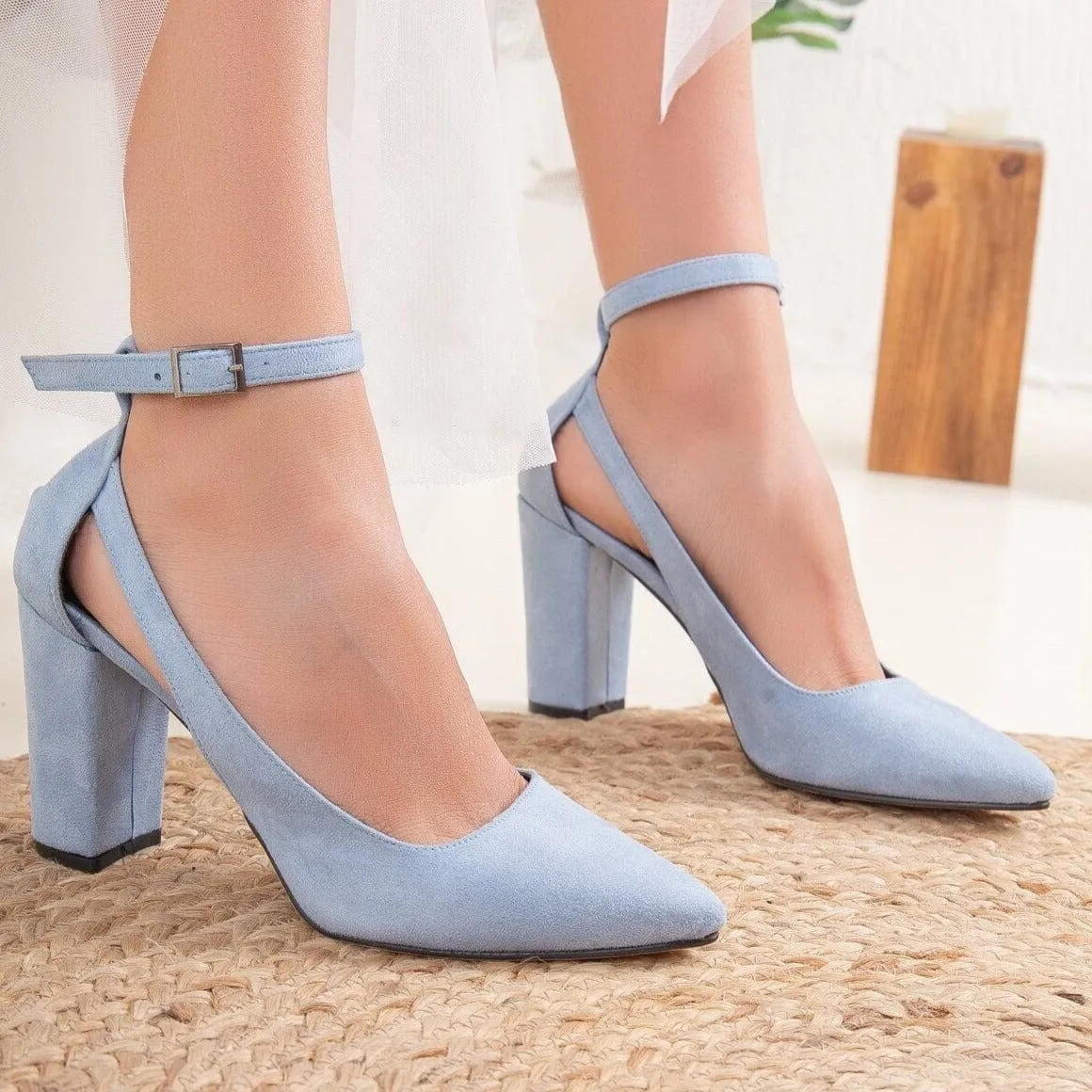 Camila Vegan Suede Heels | Baby Blue
