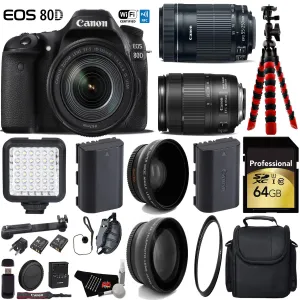 Canon EOS 80D DSLR Camera with 18-135mm STM Lens & 55-250mm is STM Lens   LED   UV FLD CPL Filter Kit Ultimate Bundle