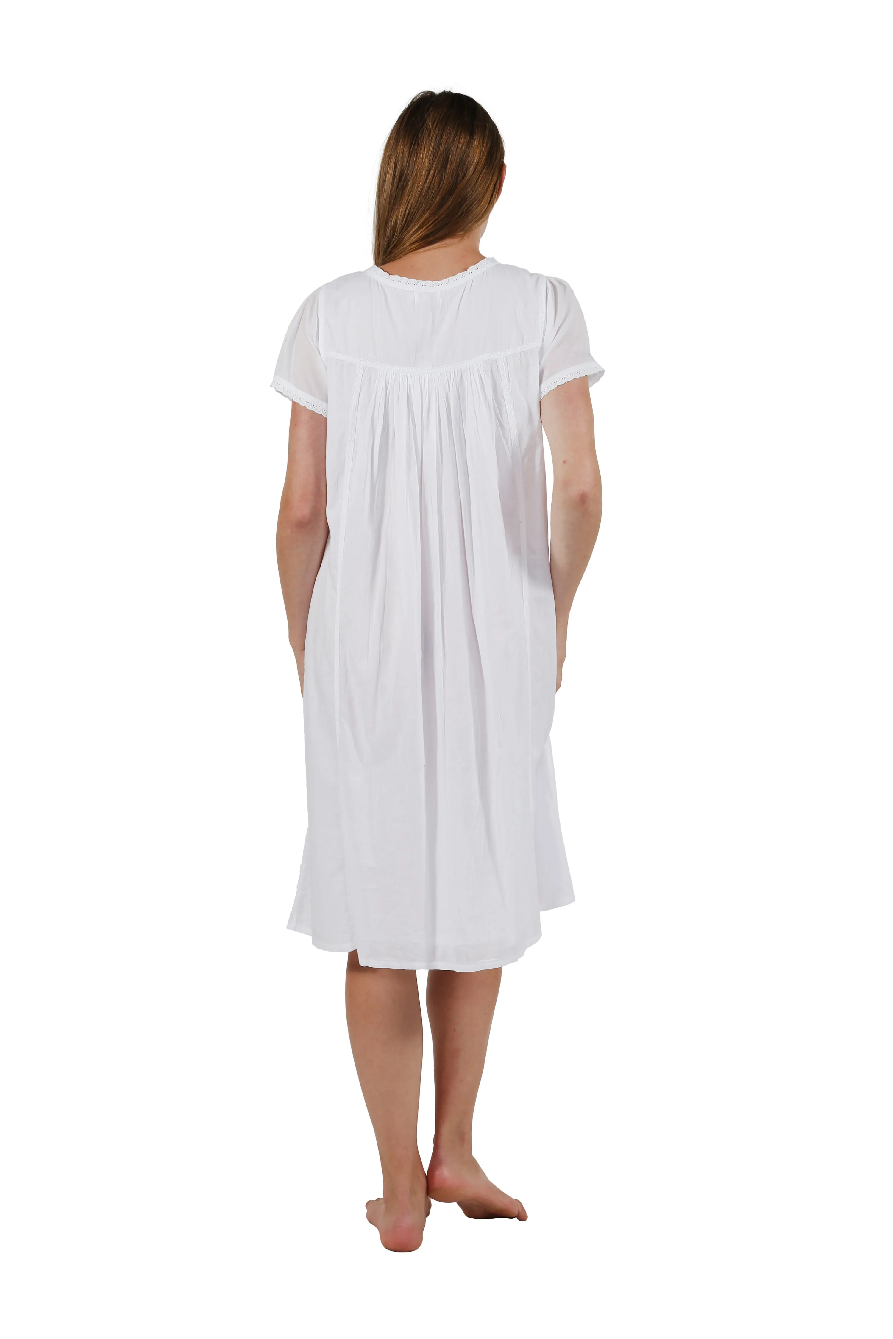 Cap Sleeve 100% Cotton White Embroidered Chemise