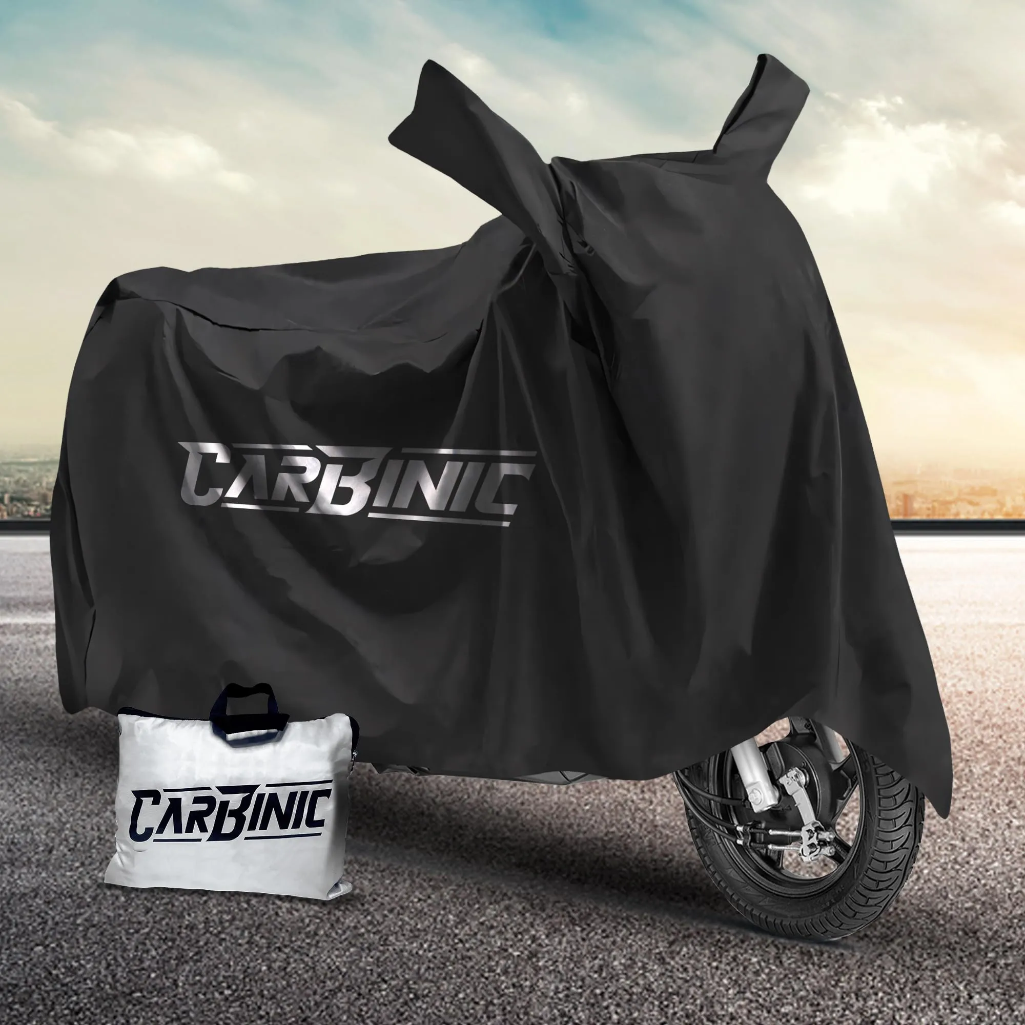 CARBINIC Water Resistant Scooty Cover | Honda Activa 6G TVS Jupiter Bajaj Chetak Electric Scooter Cover | Dustproof Washable Activa Accessories | UV Proof Scratchproof (Black, for Scooty)