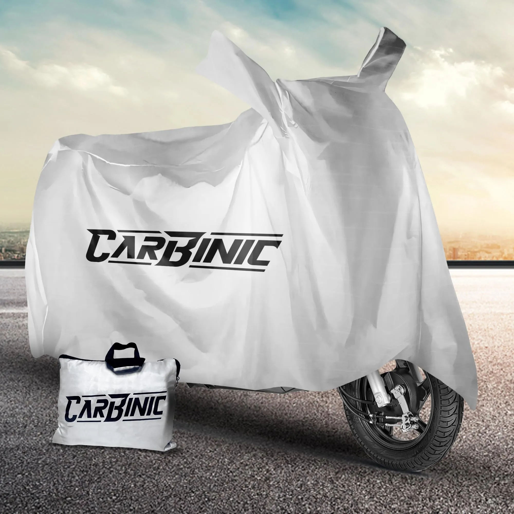 CARBINIC Water Resistant Scooty Cover | Honda Activa 6G TVS Jupiter Bajaj Chetak Electric Scooter Cover | Dustproof Washable Activa Accessories | UV Proof Scratchproof (Silver, for Scooty)