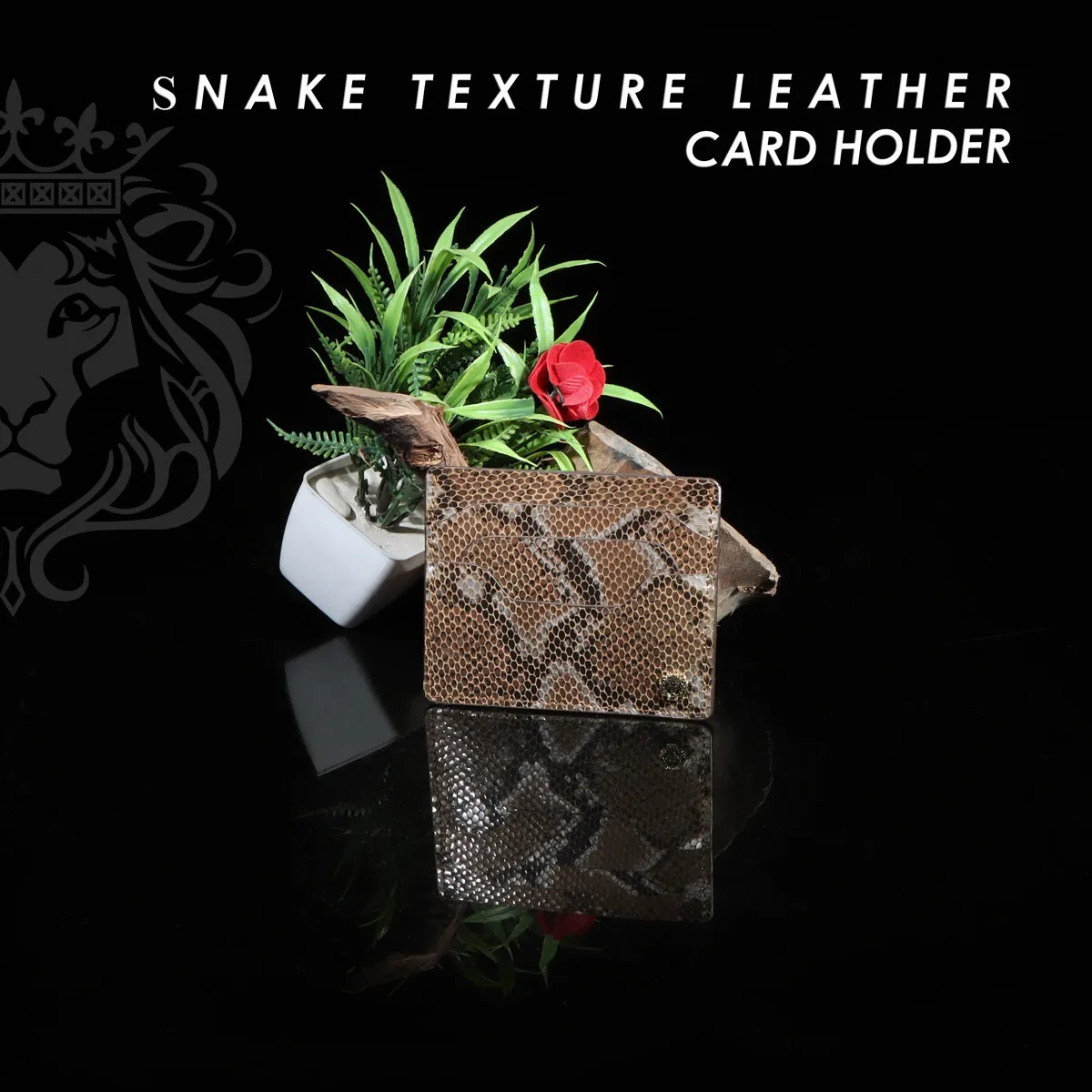 Card Holder Layered Design Pockets in Snake Texture Leather