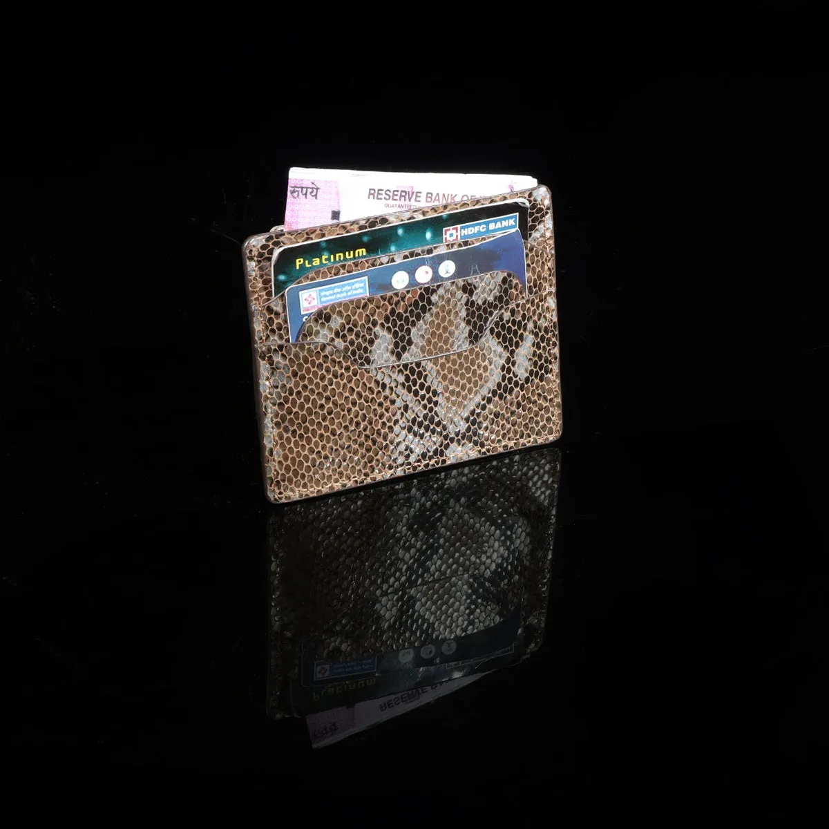 Card Holder Layered Design Pockets in Snake Texture Leather