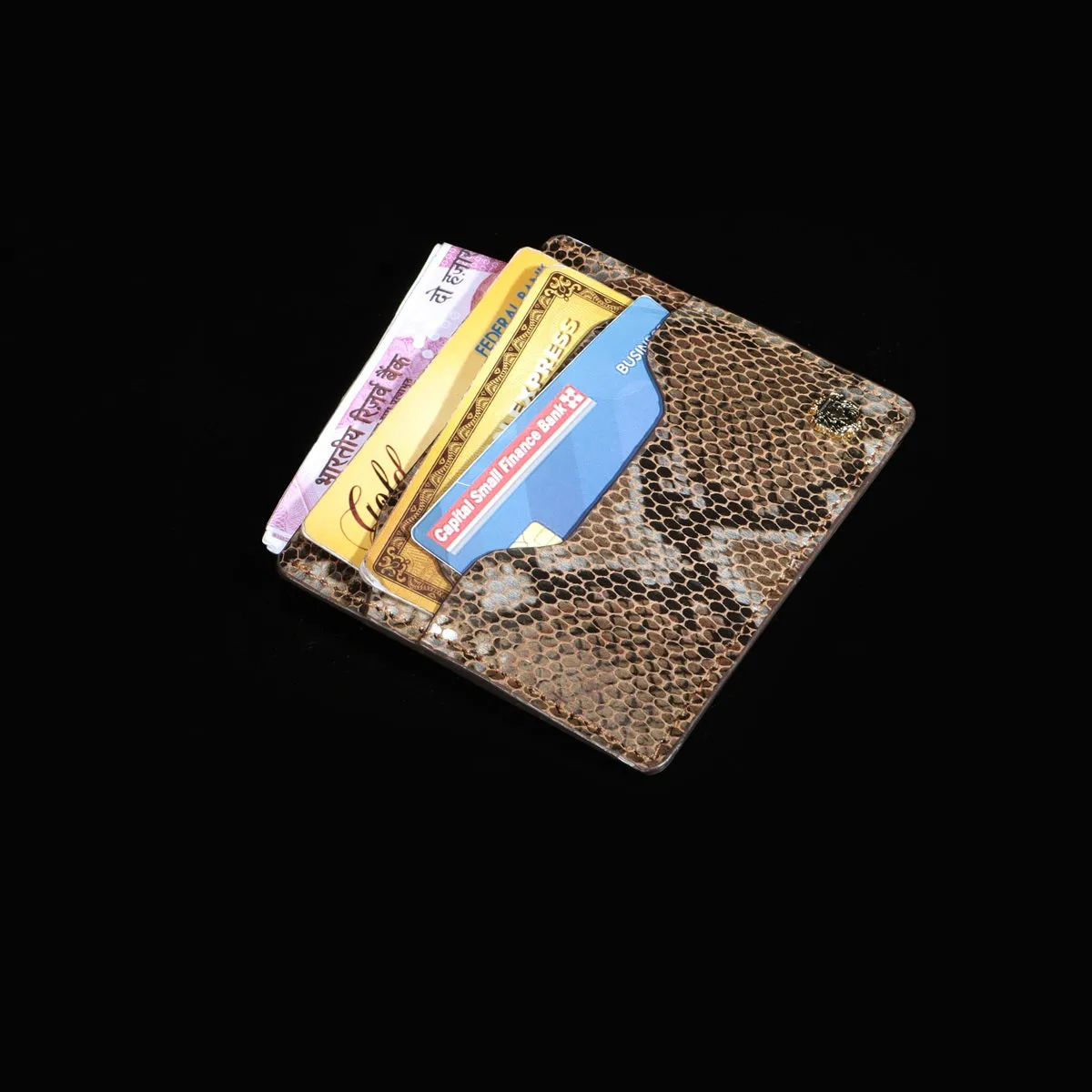 Card Holder Layered Design Pockets in Snake Texture Leather