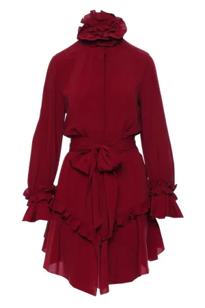 Carmine Ruffled Long Sleeve Mini Dress
