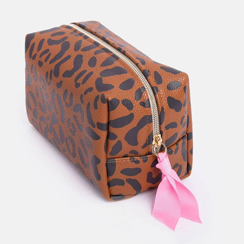Caroline Gardner - Tan Leopard Cube Cosmetic Bag