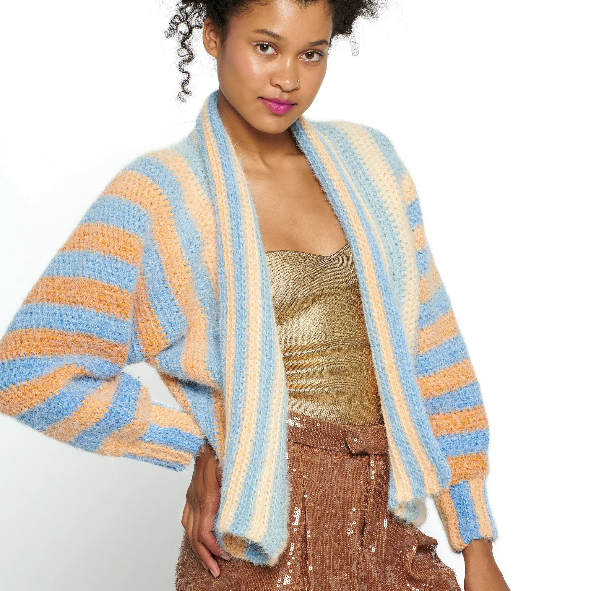 Caron Vertical Stripes Crochet Cardigan
