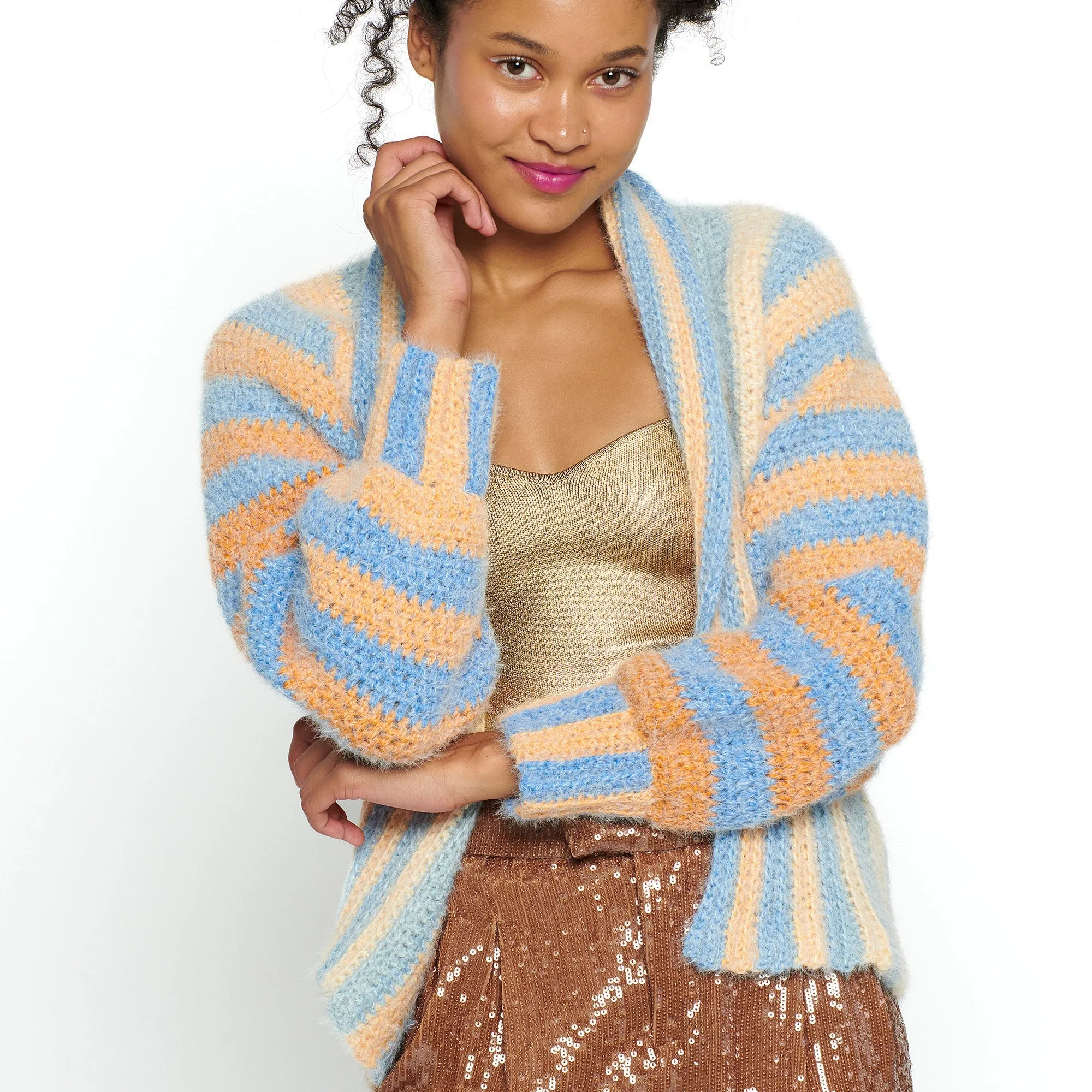 Caron Vertical Stripes Crochet Cardigan
