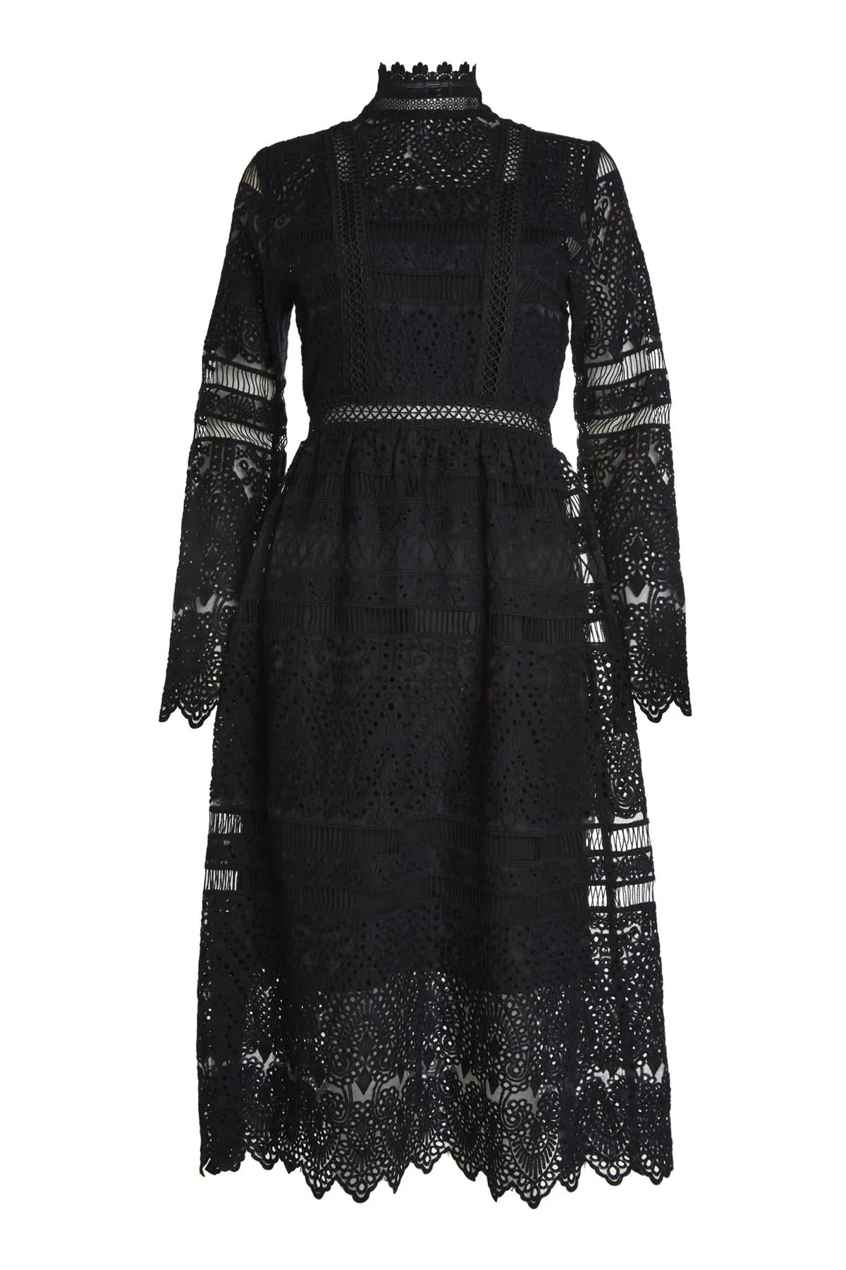 Carter Black High-Neck Lace Midi Dress