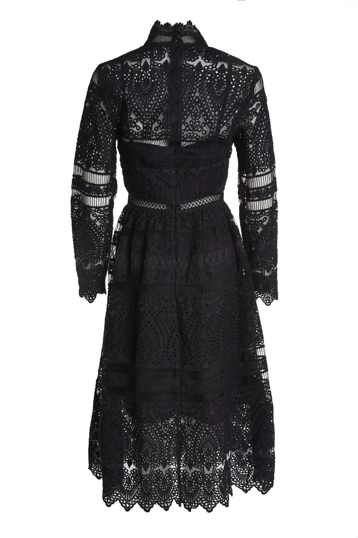 Carter Black High-Neck Lace Midi Dress