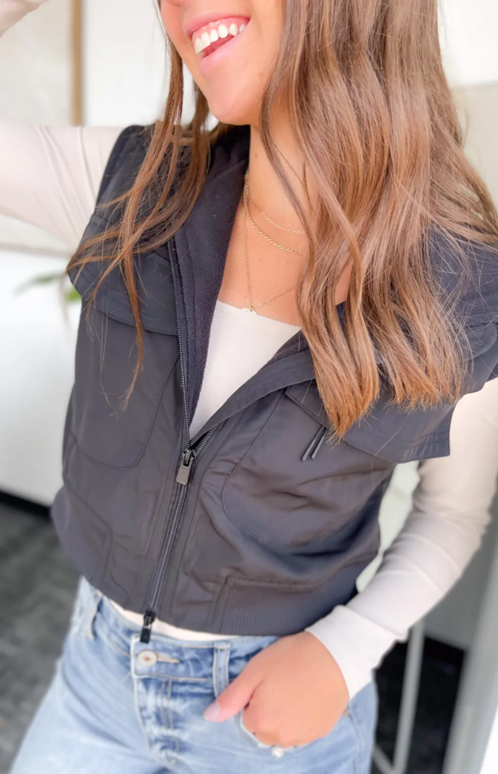 Casey Cropped Cargo Active Hoded Vest