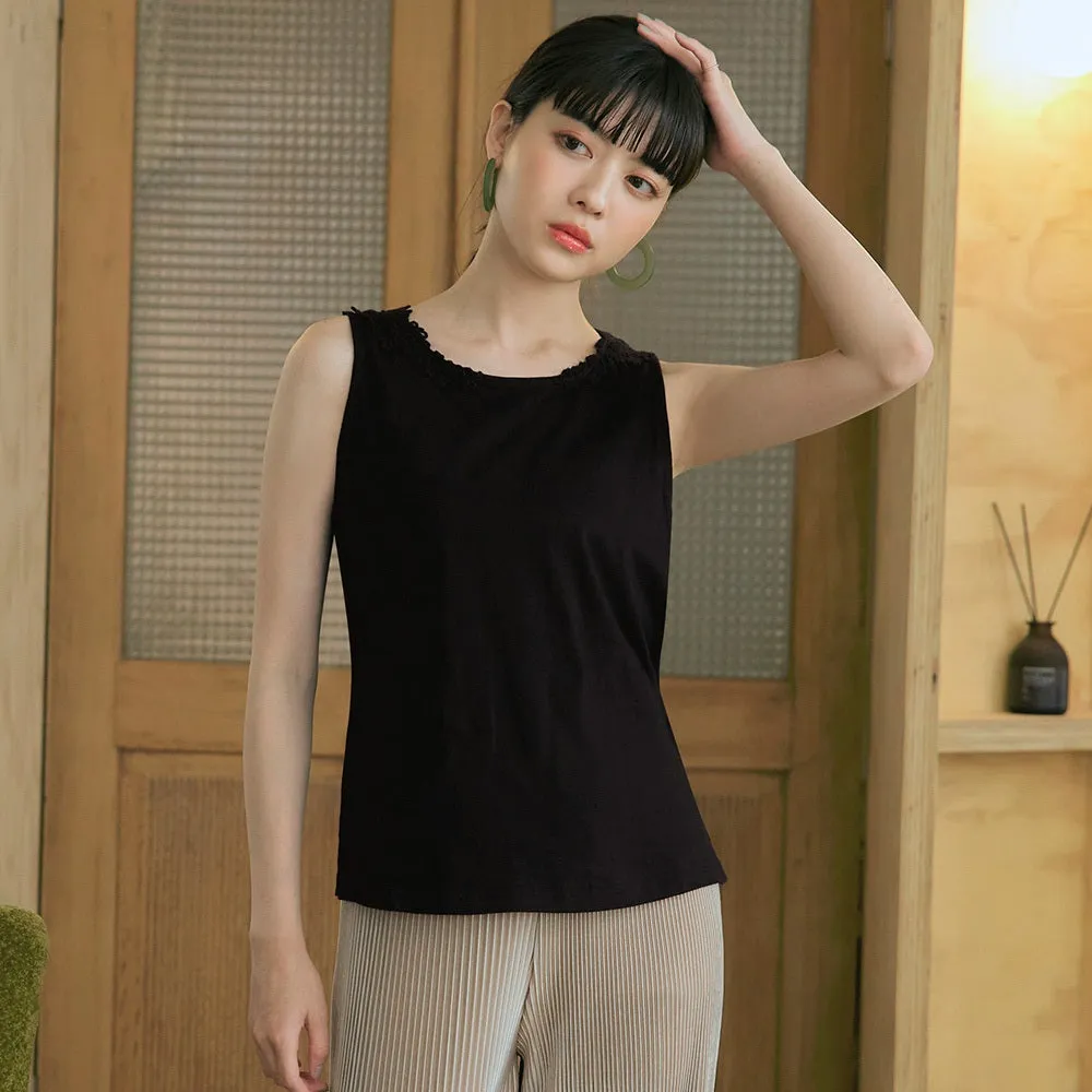 Casual Basic Embroidered Cotton Lace Sleeveless Tank Top