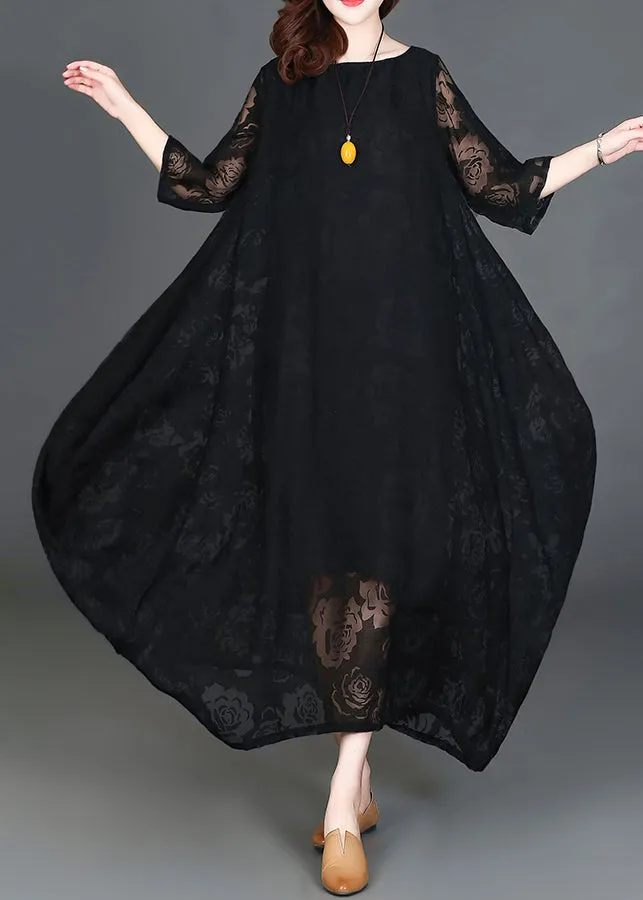 Casual Black Loose Cozy Long Dresses Summer LY2935