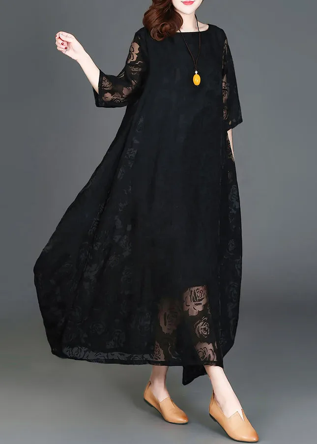 Casual Black Loose Cozy Long Dresses Summer LY2935