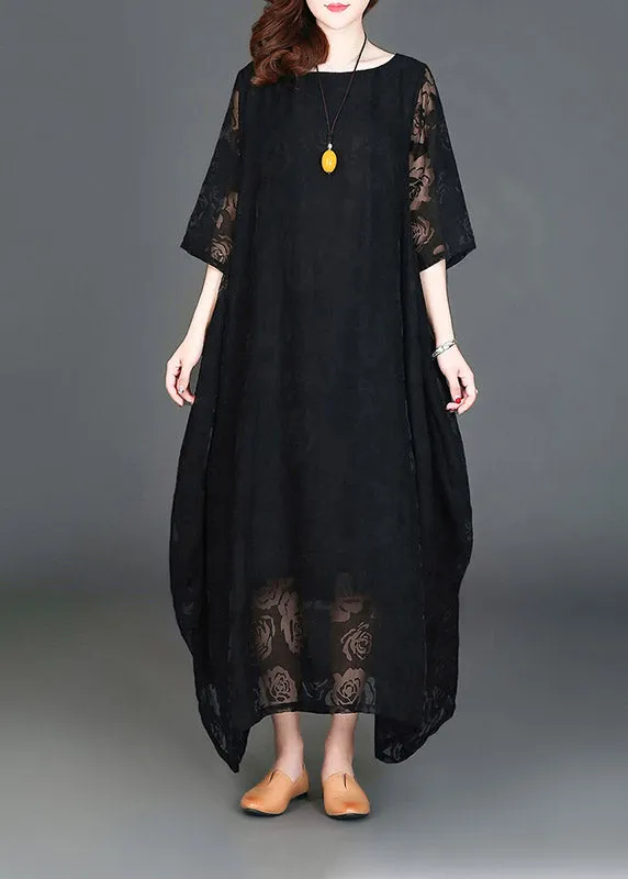 Casual Black Loose Cozy Long Dresses Summer LY2935