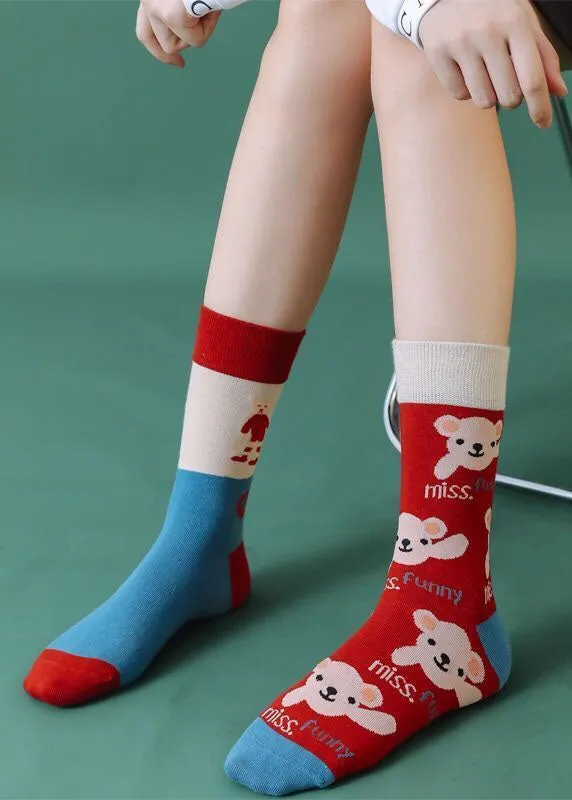 Casual Cartoon flower Cotton Mid Calf Socks