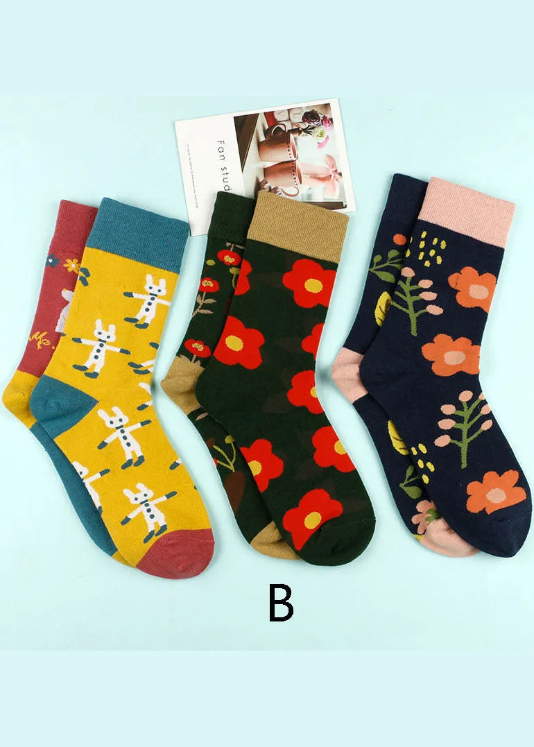 Casual Cartoon flower Cotton Mid Calf Socks