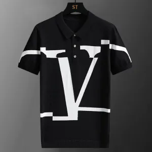 Casual Knitted Contras Letter Polo Shirt