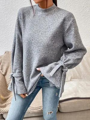 Casual Loose Long Sleeves Solid Color Stand Collar T-Shirts Tops